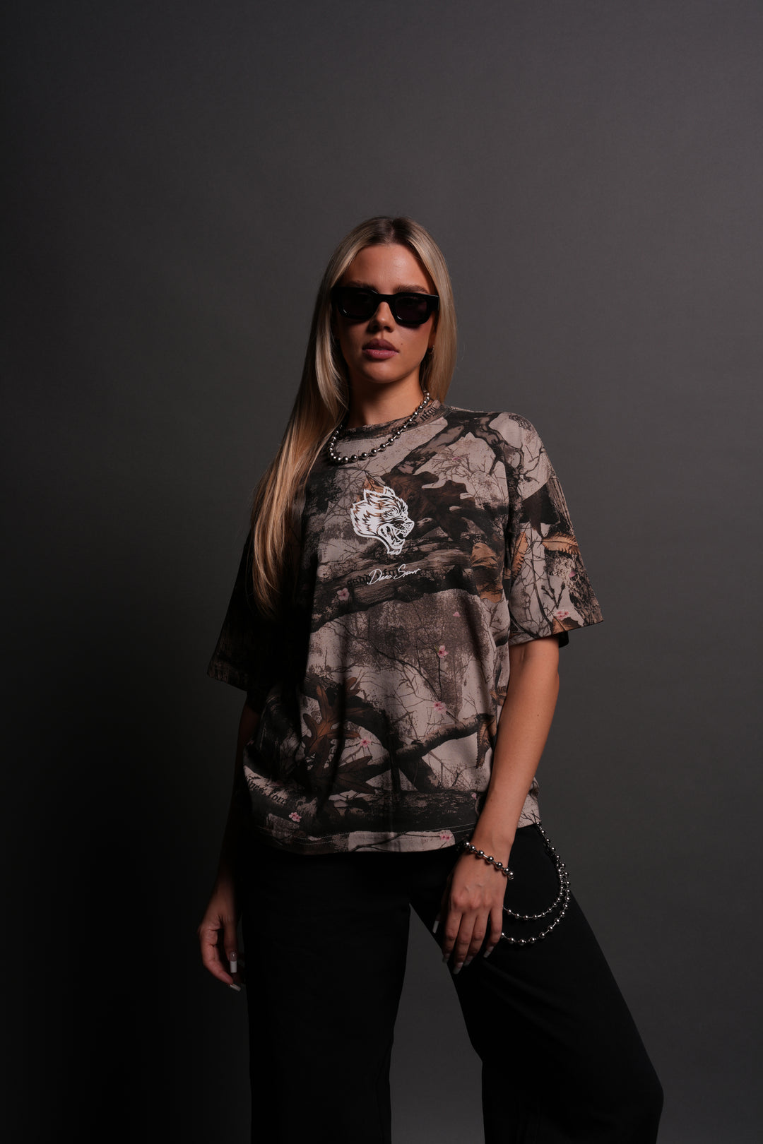 Our Wolf Forever Box Cut "Pump Cover" Tee in Cherry Blossom Woodland Camo