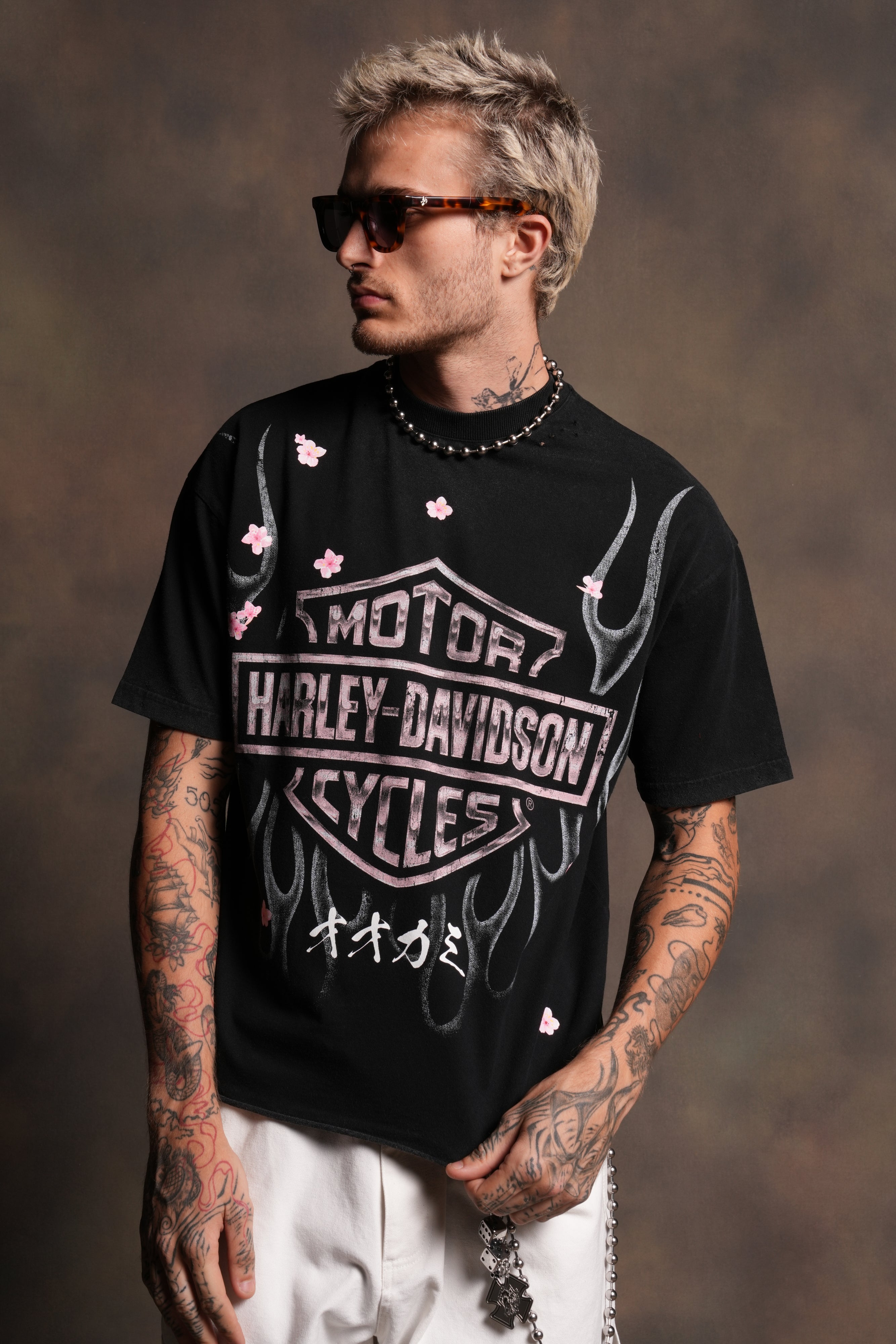 Darc Blossom Premium Raw Hem Box Cut Tee in Washed Black