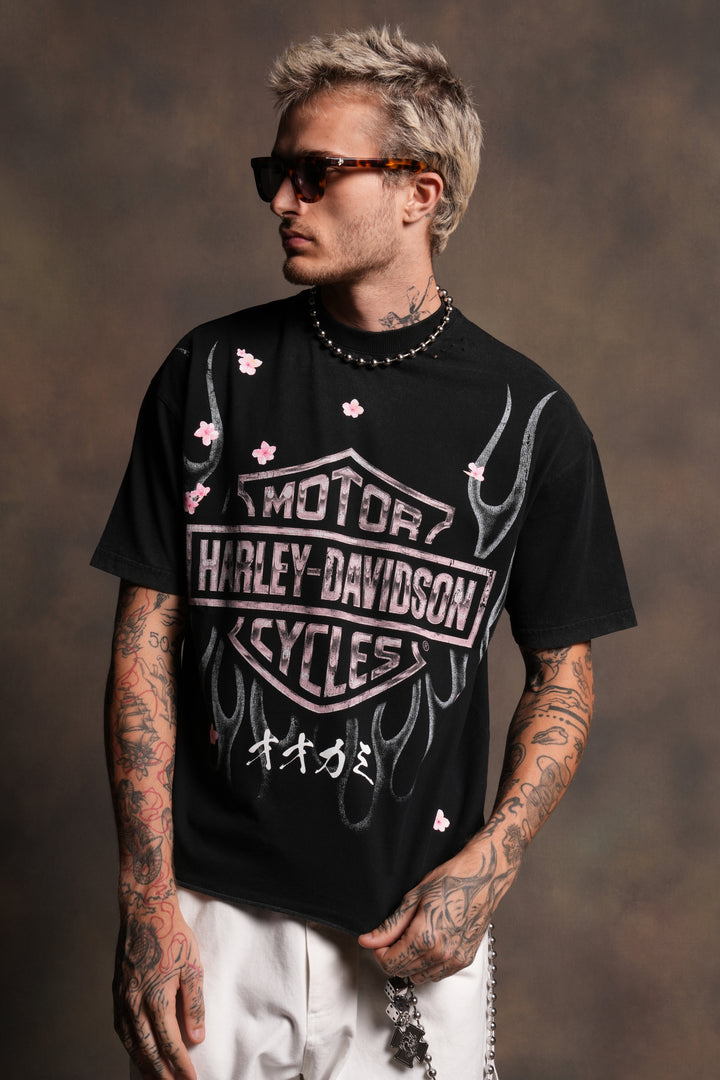 Darc Blossom Premium Raw Hem Box Cut Tee in Washed Black