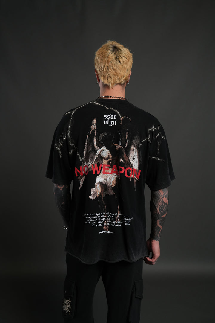 Fallen Angel Raw Hem Premium Oversized Tee in Black