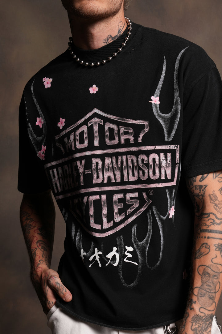 Darc Blossom Premium Raw Hem Box Cut Tee in Washed Black