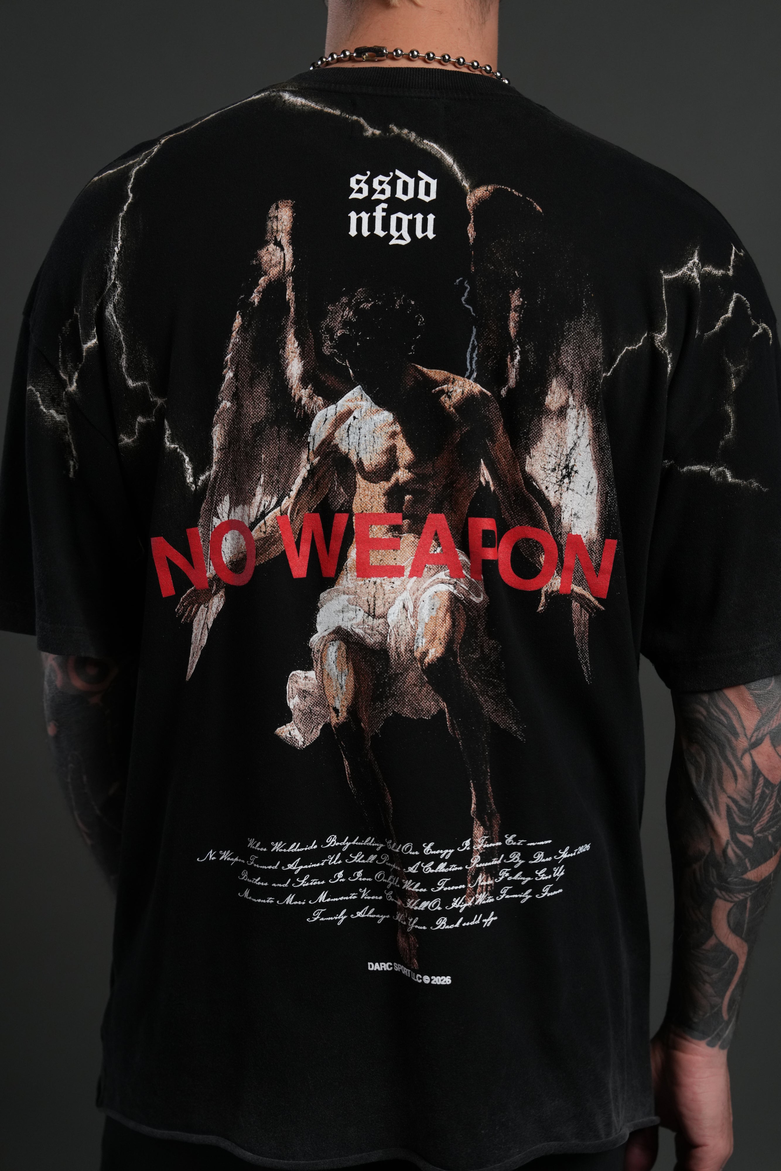 Fallen Angel Raw Hem Premium Oversized Tee in Black