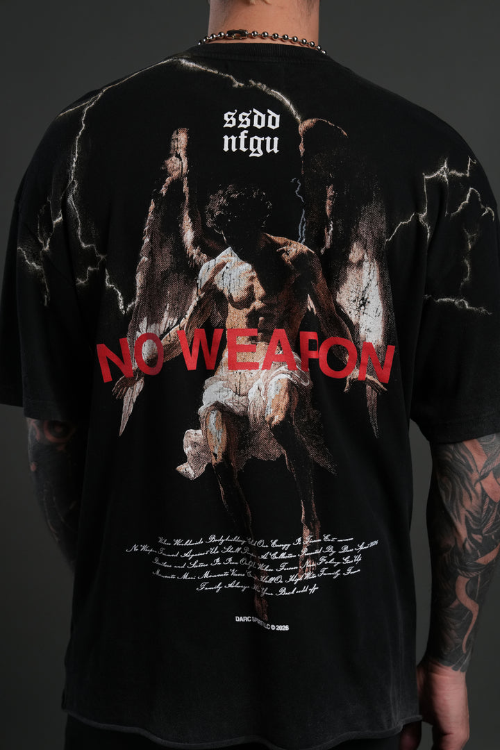 Fallen Angel Raw Hem Premium Oversized Tee in Black