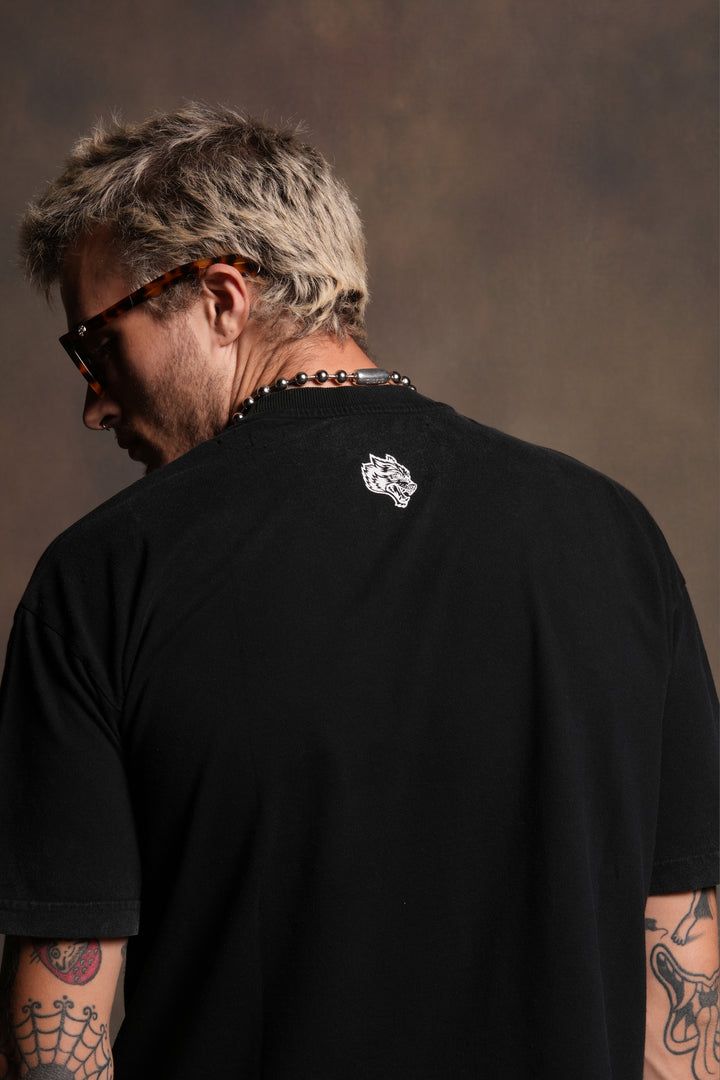 Darc Blossom Premium Raw Hem Box Cut Tee in Washed Black
