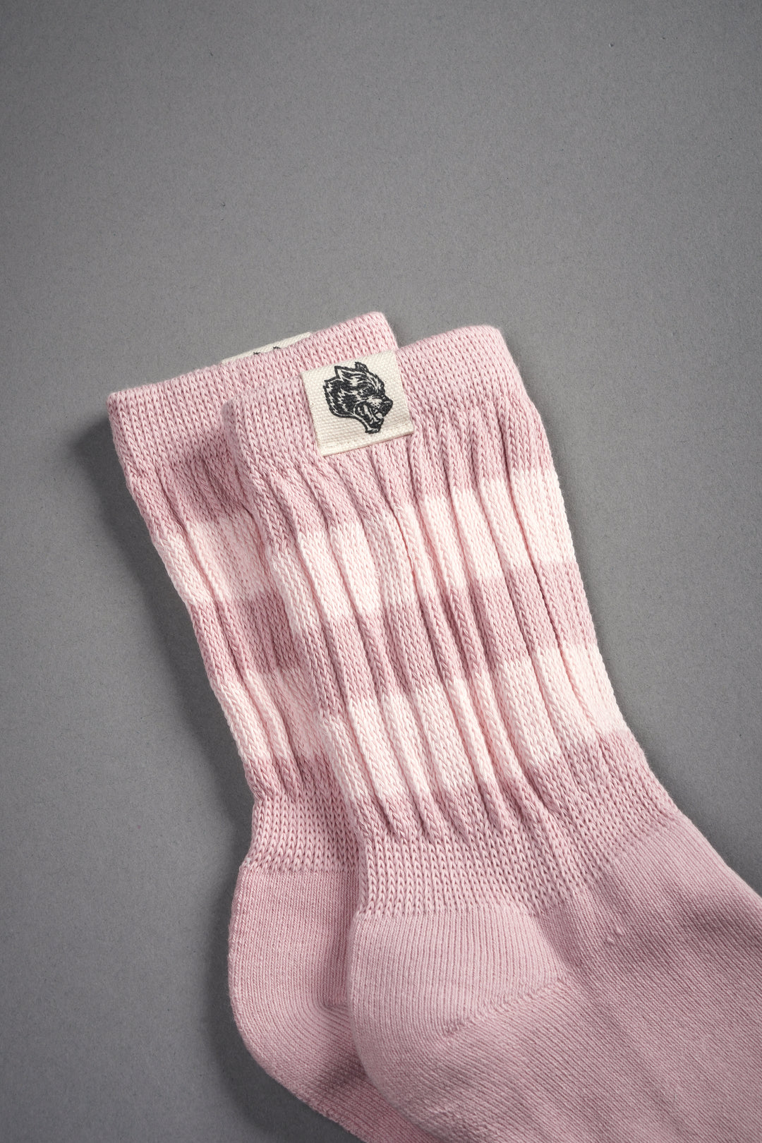 Wolf Patch V2 2 Stripe Comfy Socks in Cherry Blossom/Light Mauve