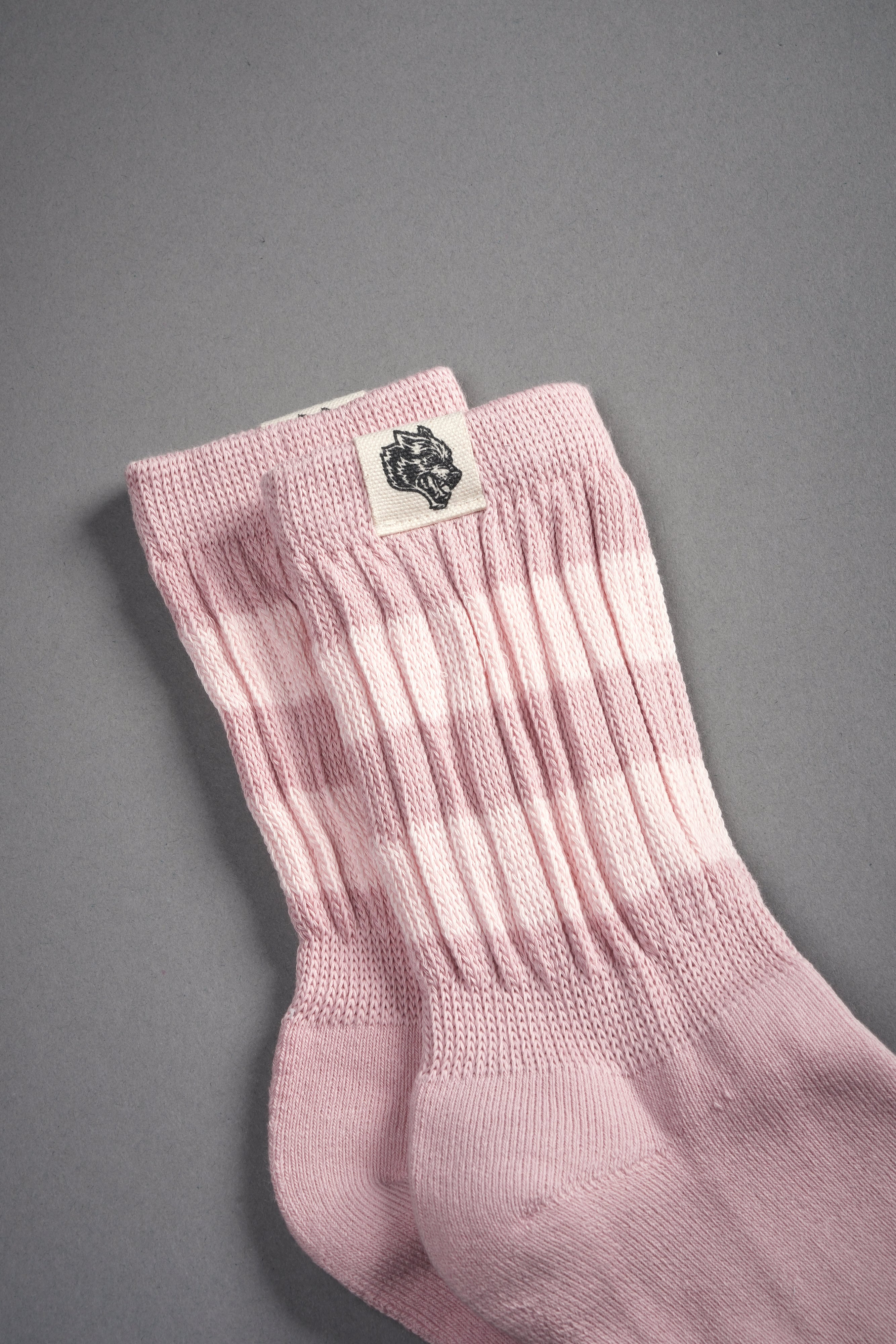 Wolf Patch V2 2 Stripe Comfy Socks in Cherry Blossom/Light Mauve