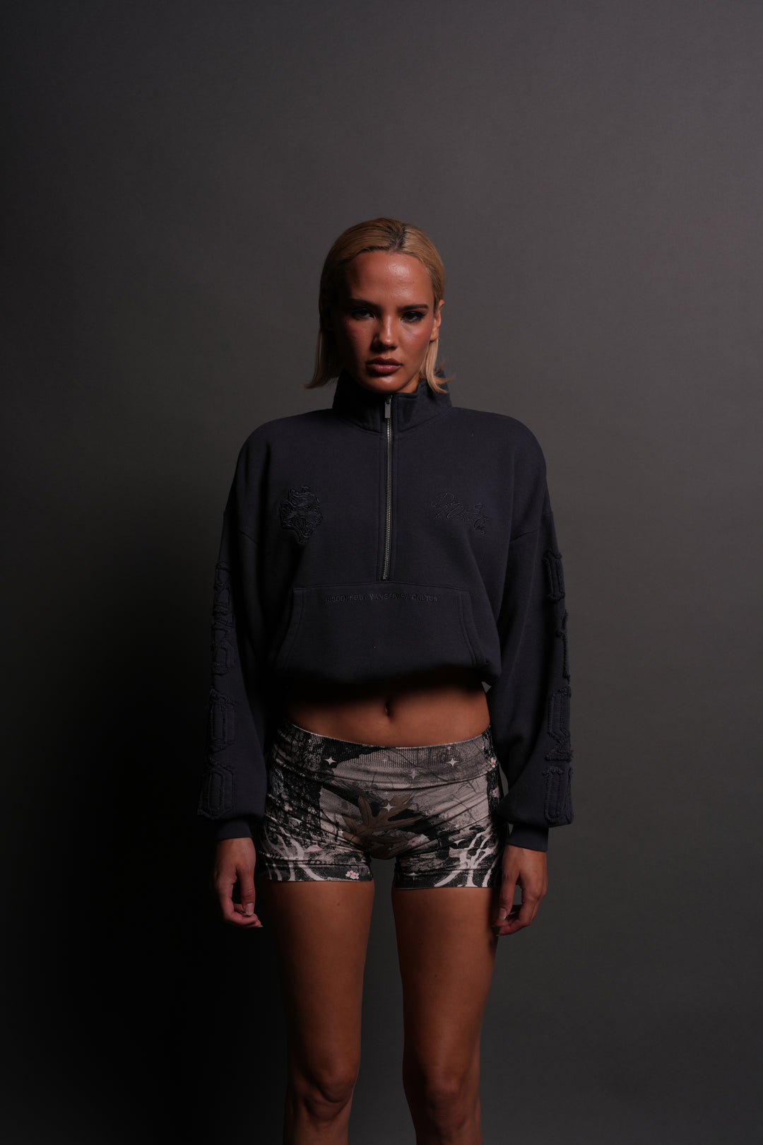 Our Mantra Appliqué Oversized "Everson" Mockneck in Midnight Blue
