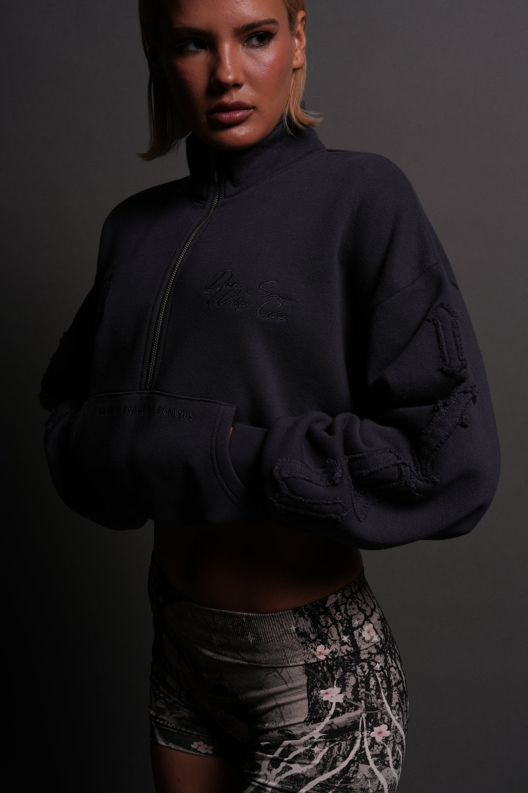 Our Mantra Appliqué Oversized "Everson" Mockneck in Midnight Blue