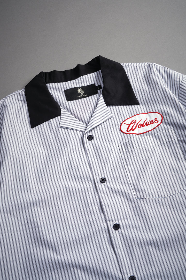 Wolves Patch Dalton Mid Length Button Up in Black Stripe