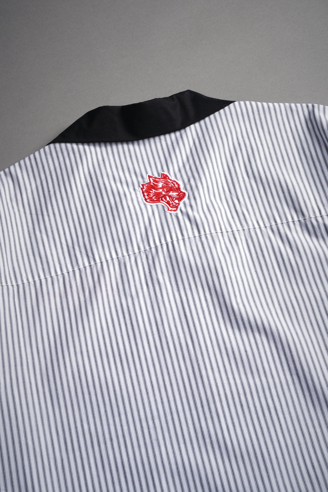Wolves Patch Dalton Mid Length Button Up in Black Stripe