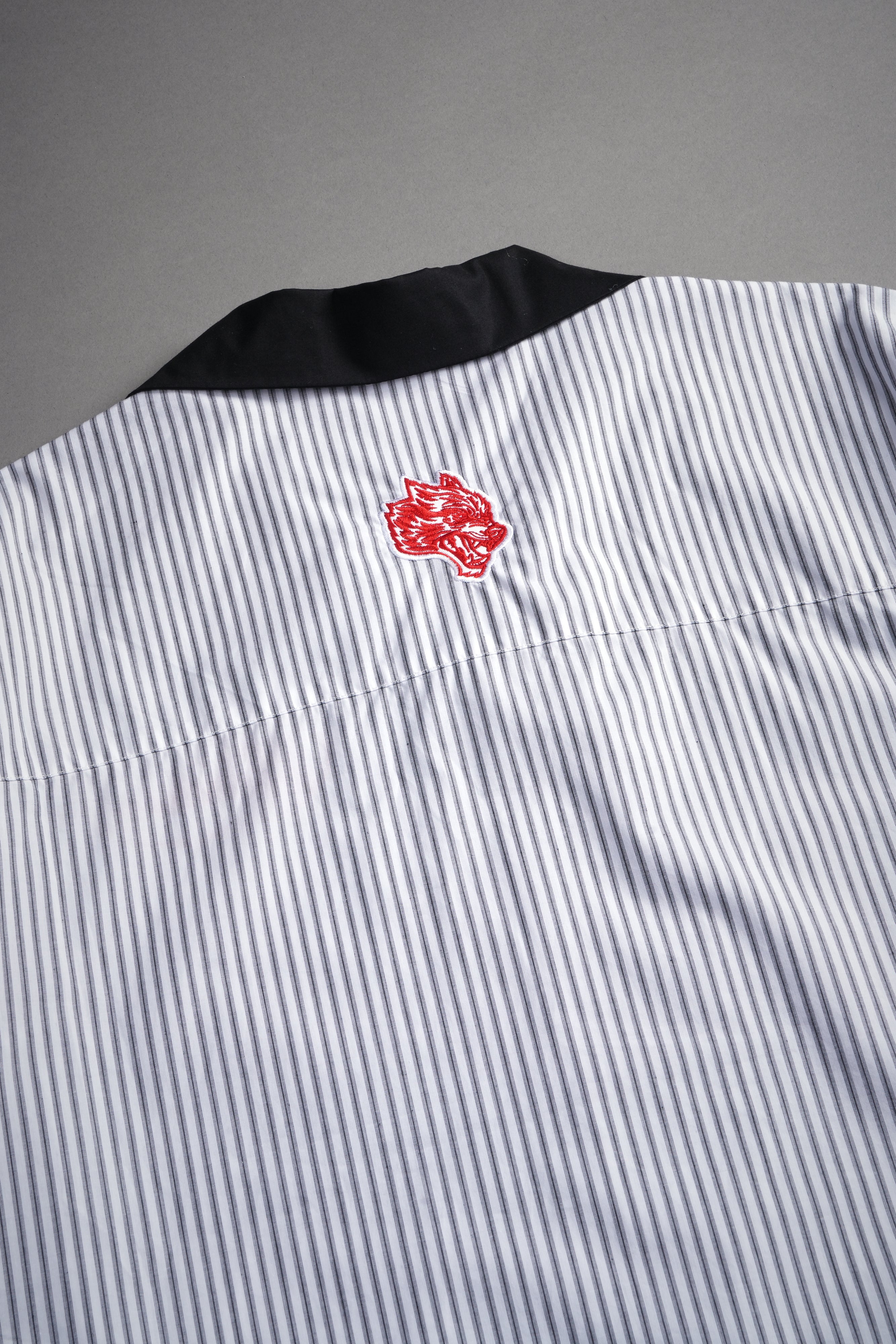 Wolves Patch Dalton Mid Length Button Up in Black Stripe