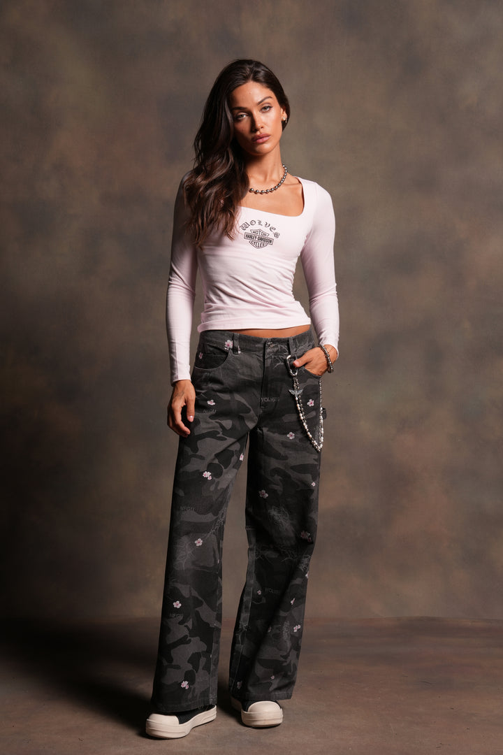 Wolves Chopper Wide Leg Carpenter Pant in Warrior In A Garden Black Camo