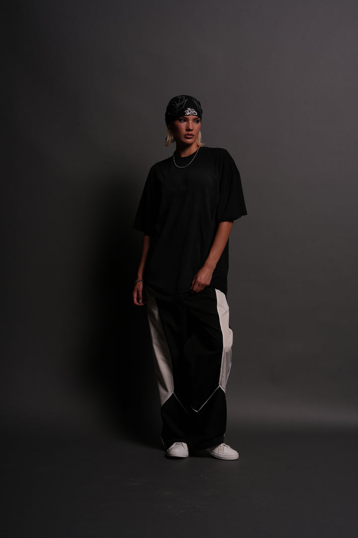 She Has Your Back "Pump Cover" Tee in Black Horizon Sun Fade