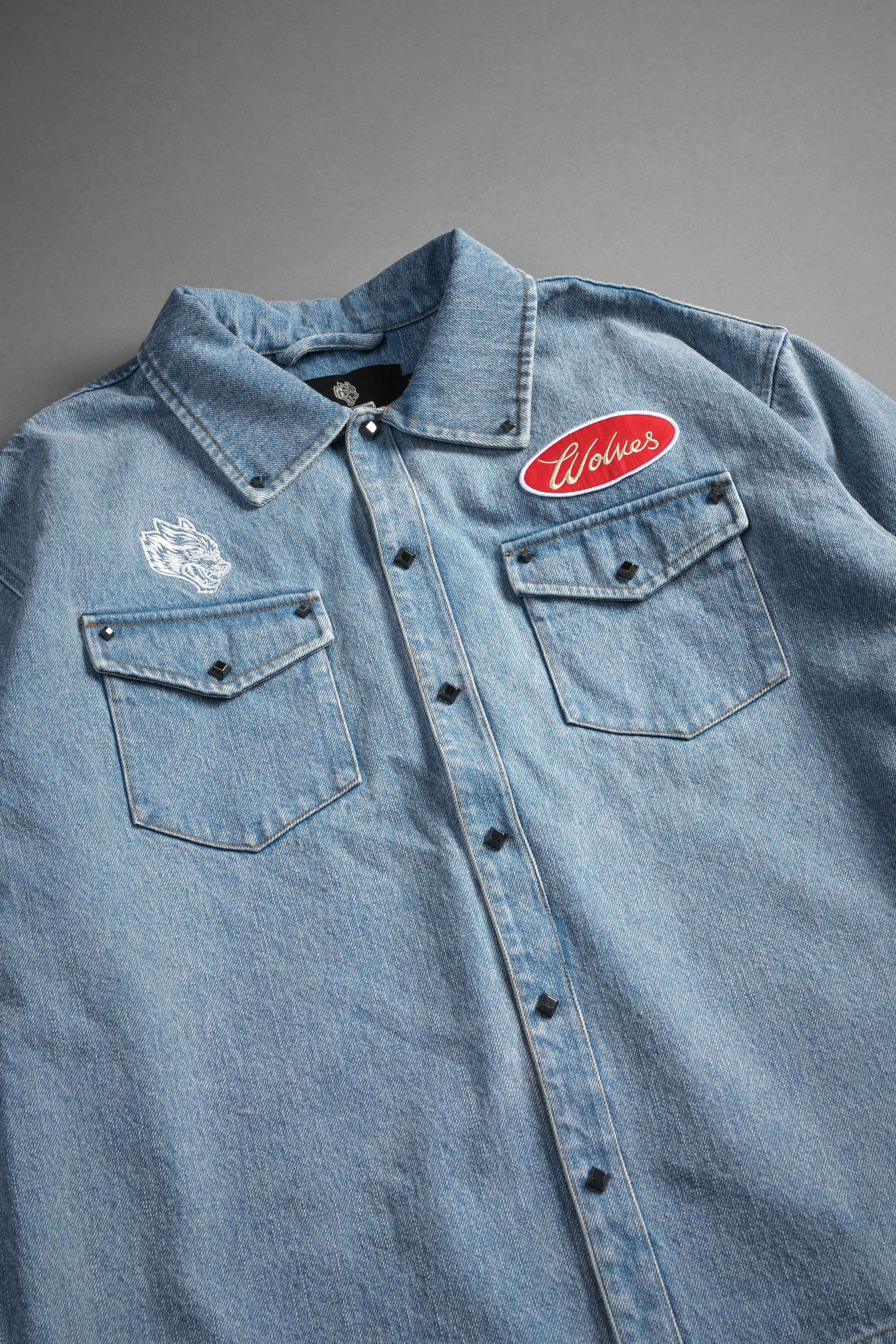 Wlvsfrvr Patch Winslow Denim Shirt Jacket in Light Wash