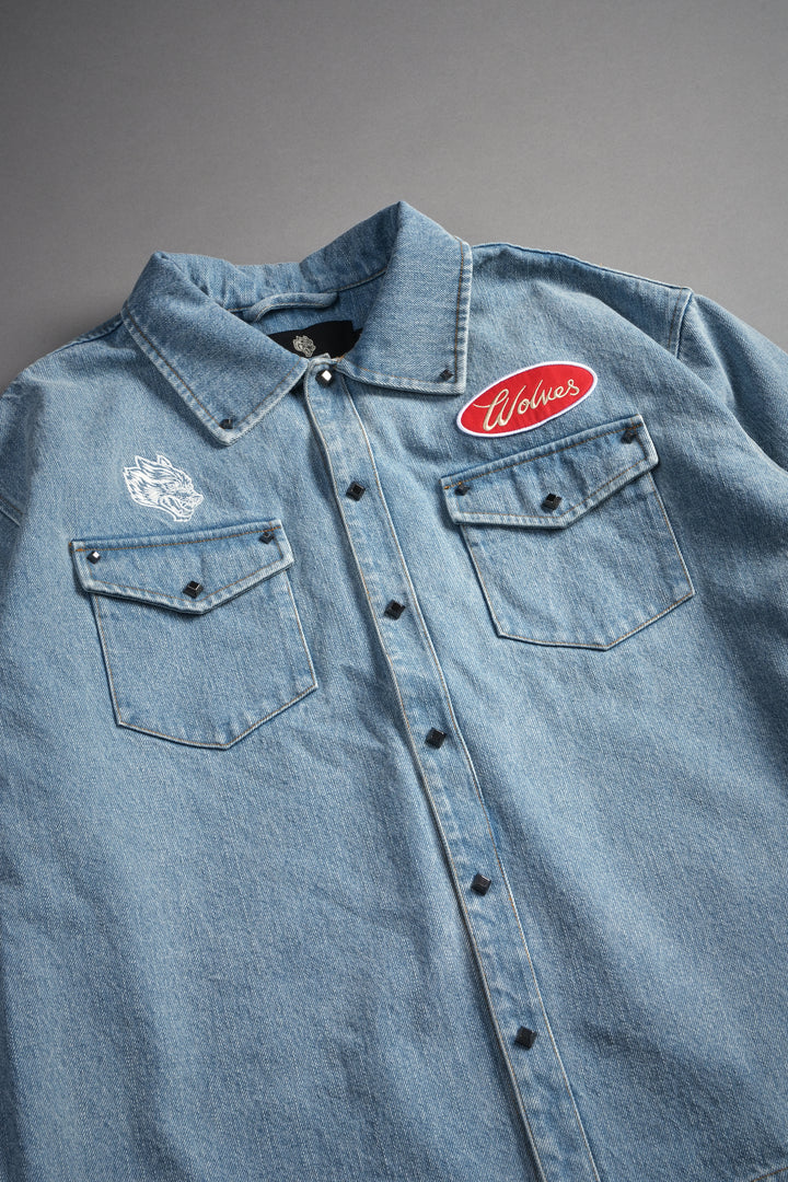 Wlvsfrvr Patch Winslow Denim Shirt Jacket in Light Wash