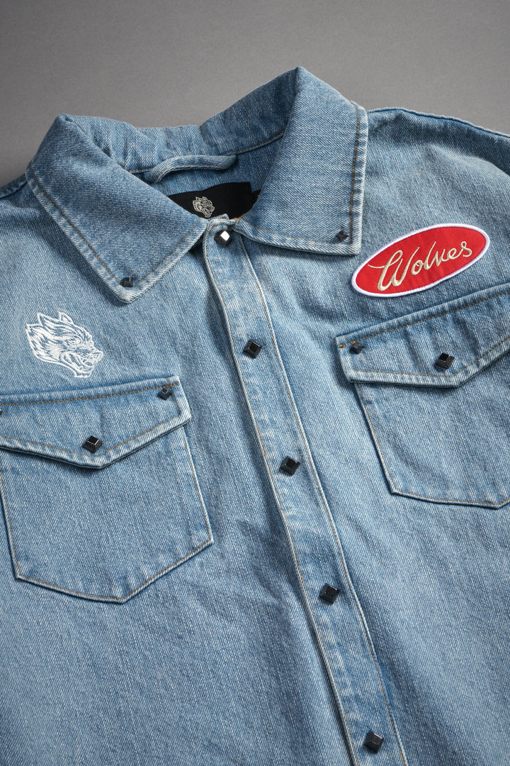 Wlvsfrvr Patch Winslow Denim Shirt Jacket in Light Wash