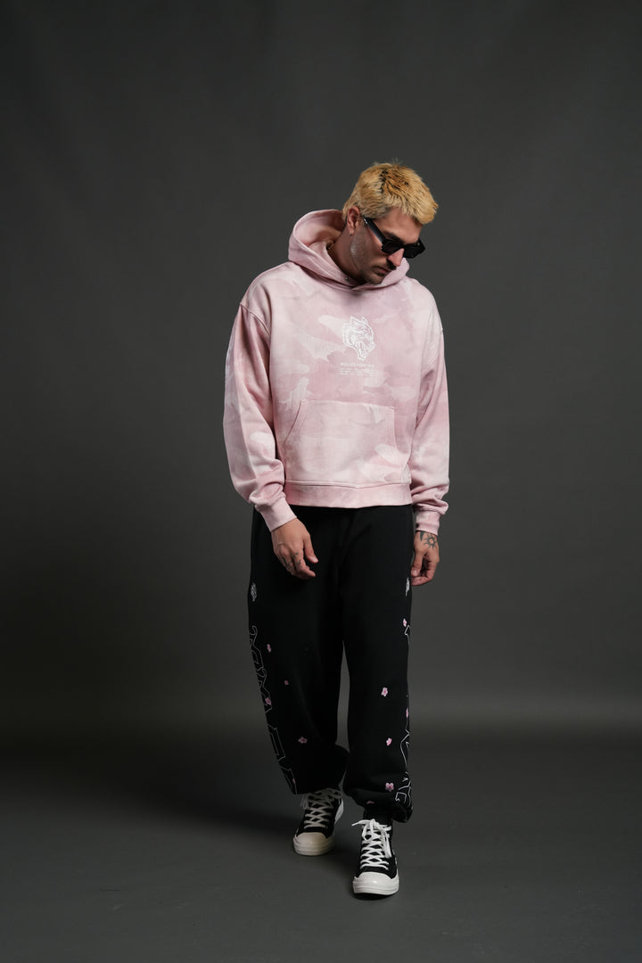 Wolves Have Your Back Unisex "Box Cut" Pierce Hoodie in Blush Vintage Woodland Camo