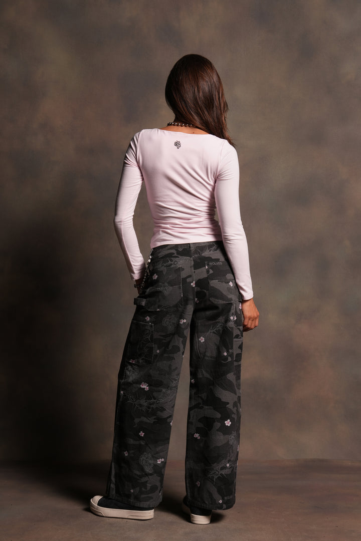 Wolves Chopper Wide Leg Carpenter Pant in Warrior In A Garden Black Camo