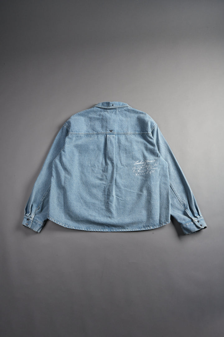 Wlvsfrvr Patch Winslow Denim Shirt Jacket in Light Wash