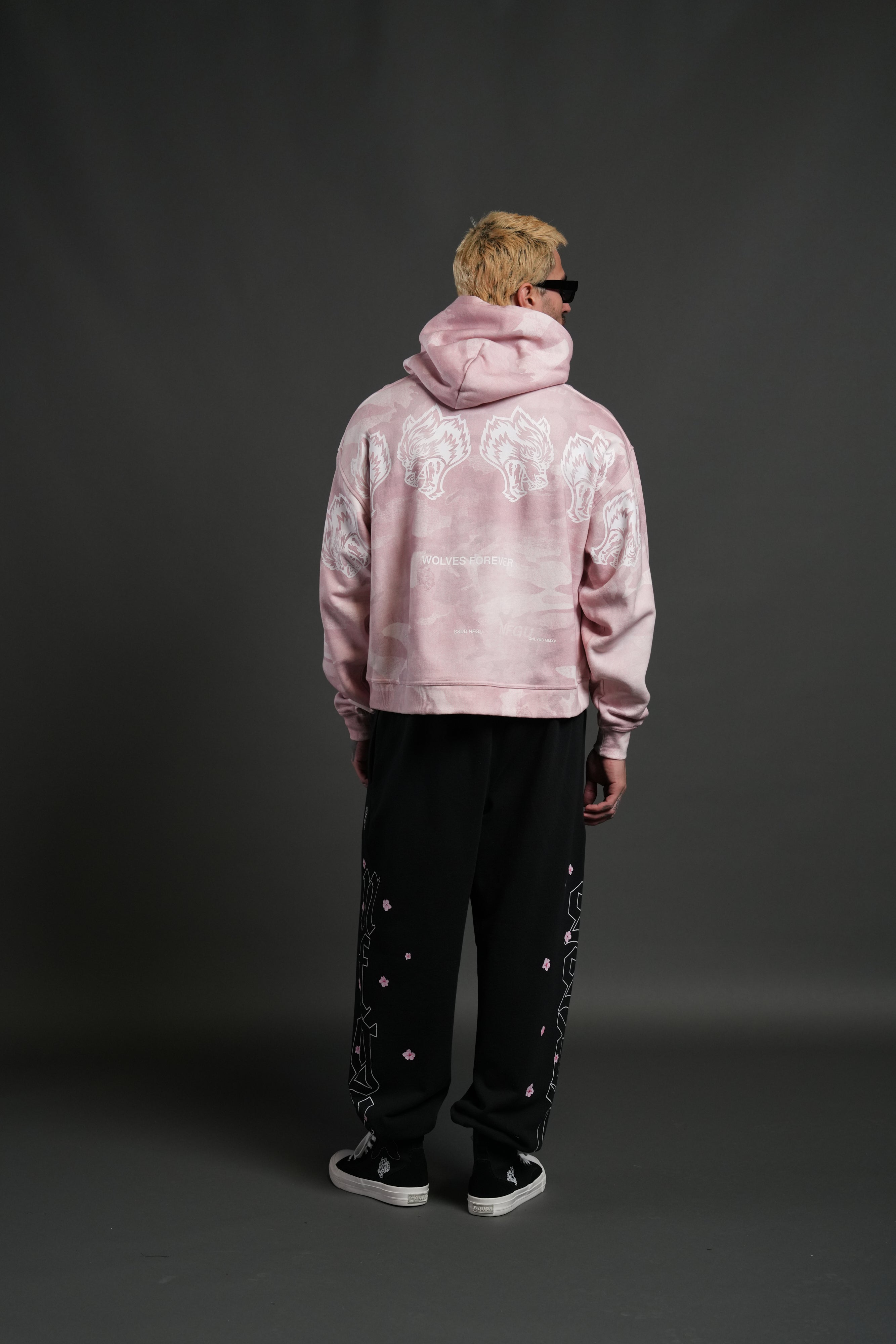 Wolves Have Your Back Unisex "Box Cut" Pierce Hoodie in Blush Vintage Woodland Camo