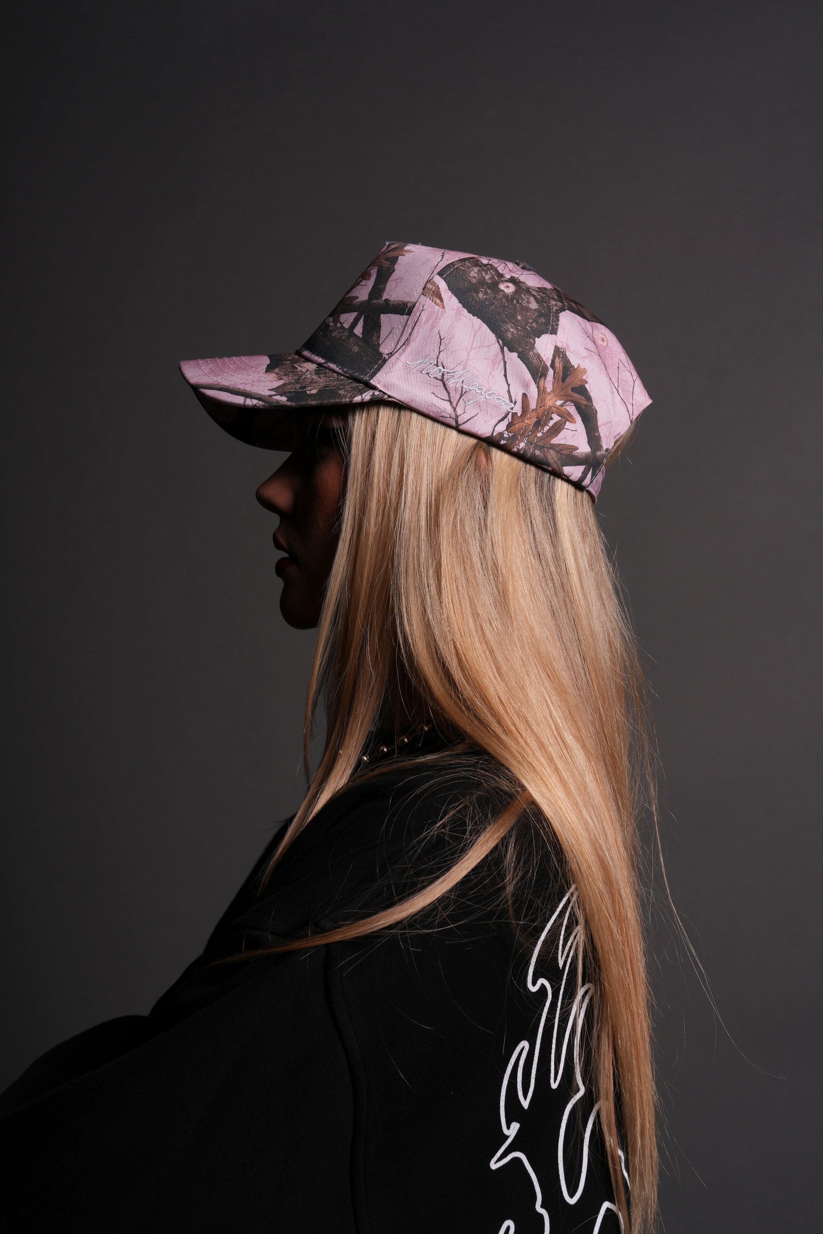 Our Passion 5 Panel Hat in Brown/Light Mauve Woodland Camo