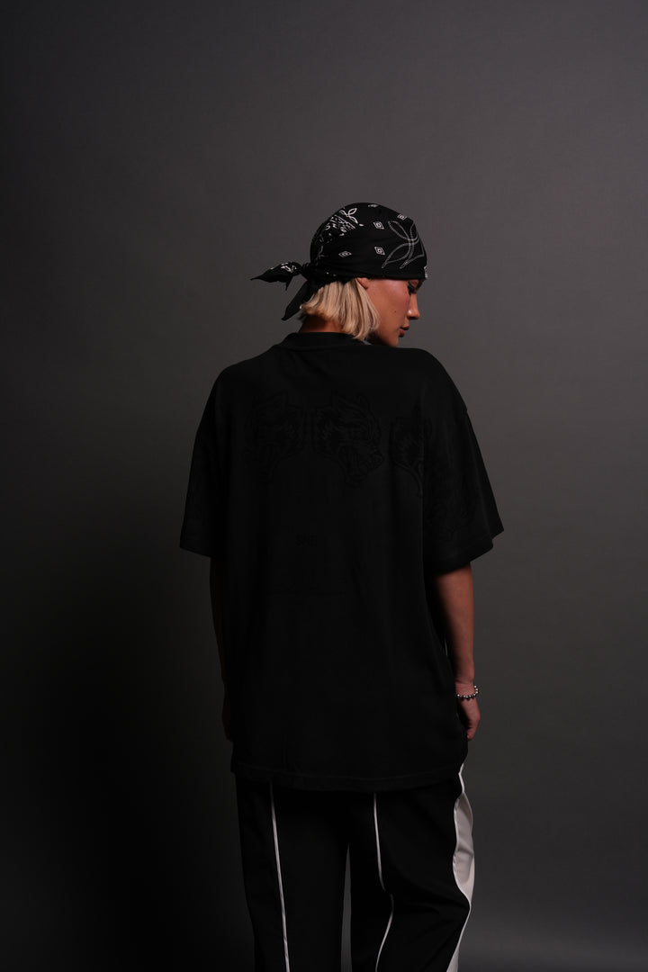 She Has Your Back "Pump Cover" Tee in Black Horizon Sun Fade