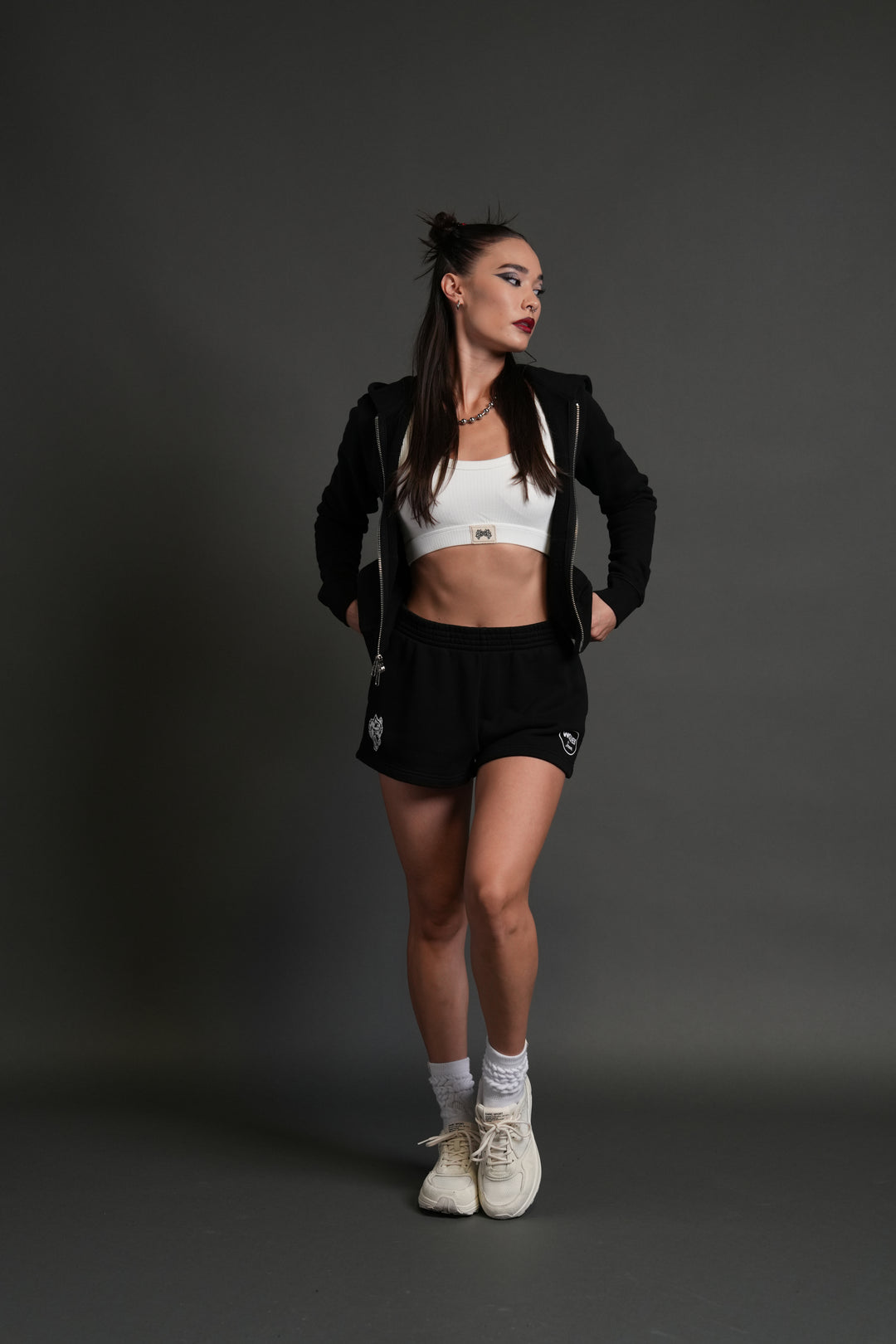 Our Time "Iris" Zip Up She Hoodie in Black