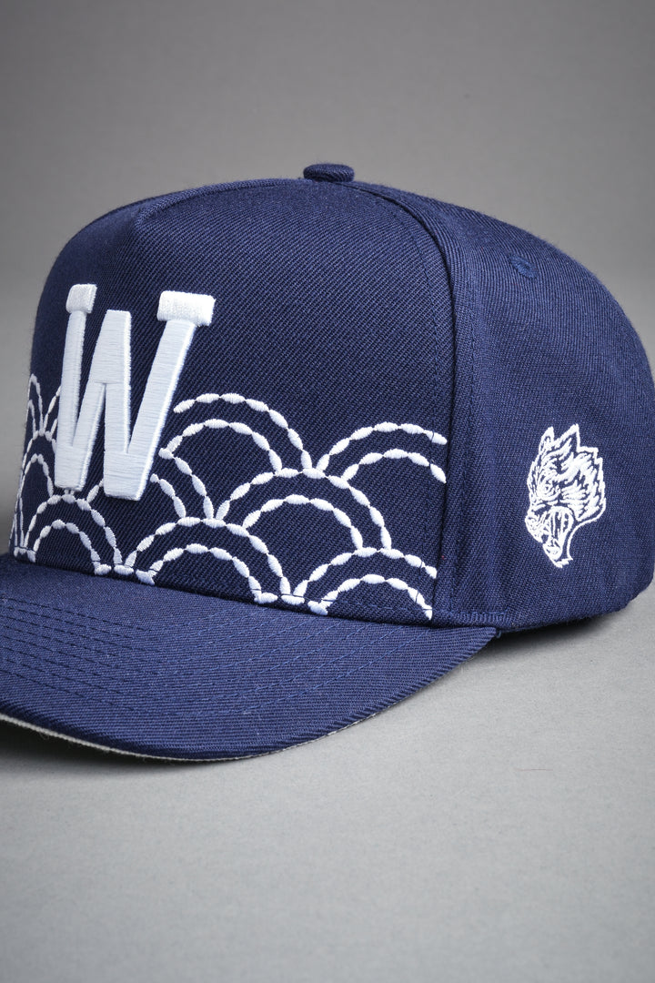 Sashiko Waves A Frame Snapback in Royal Navy