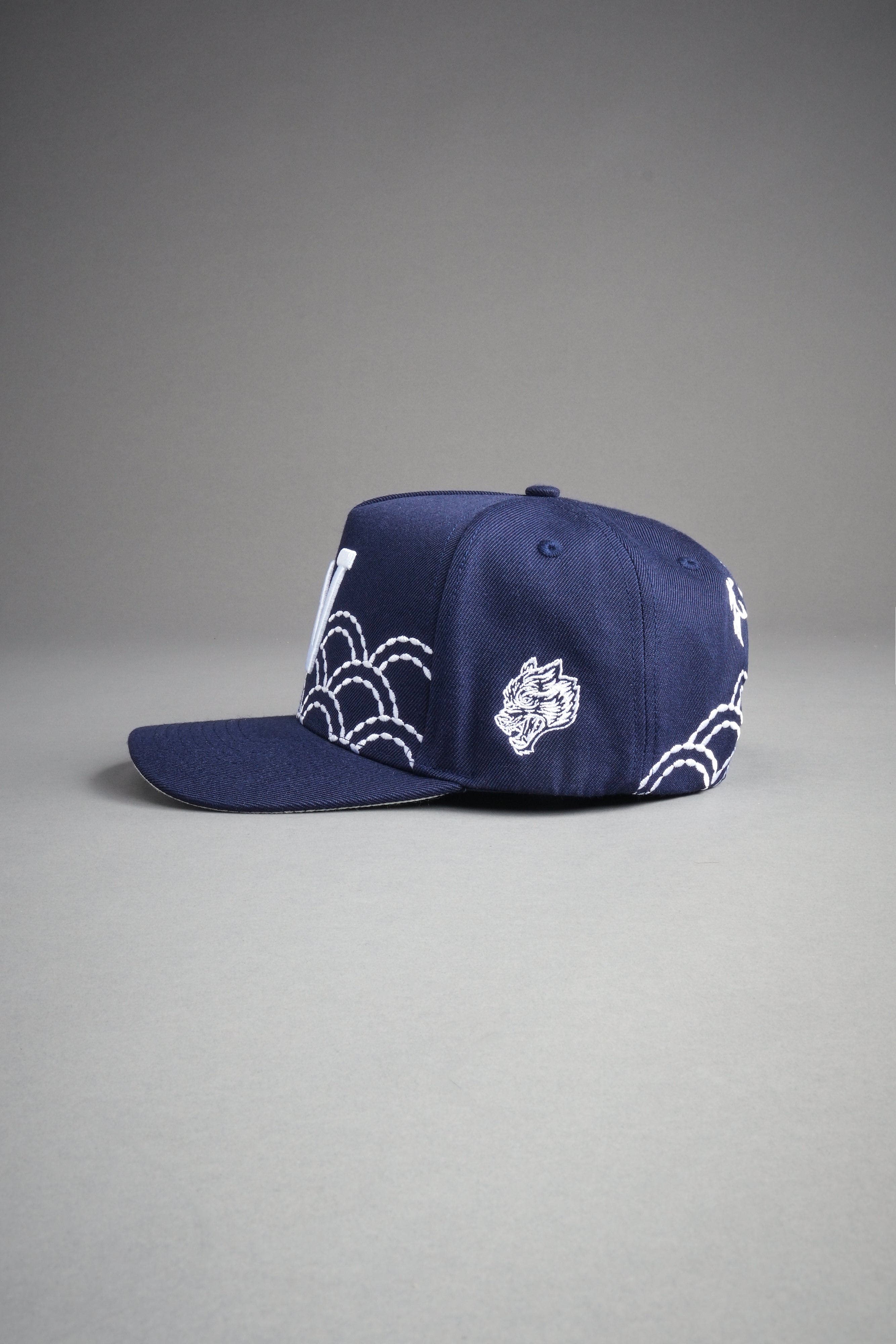 Sashiko Waves A Frame Snapback in Royal Navy