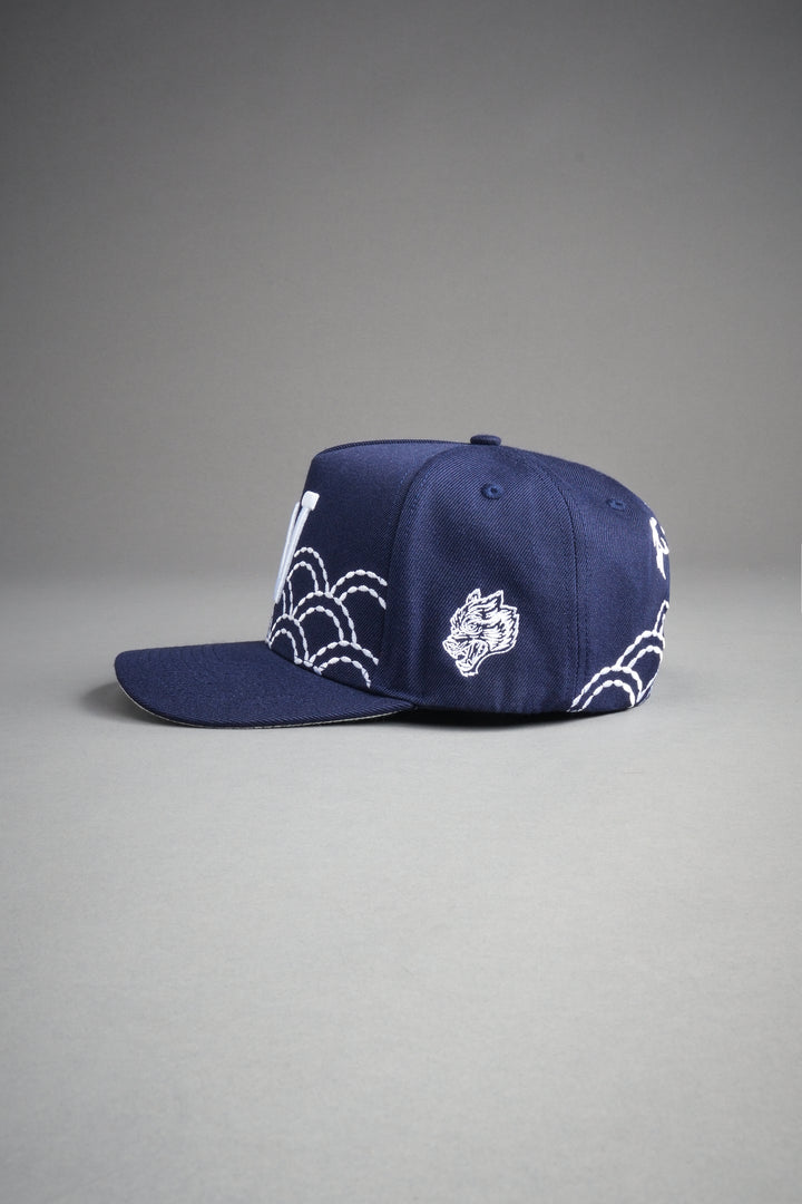 Sashiko Waves A Frame Snapback in Royal Navy