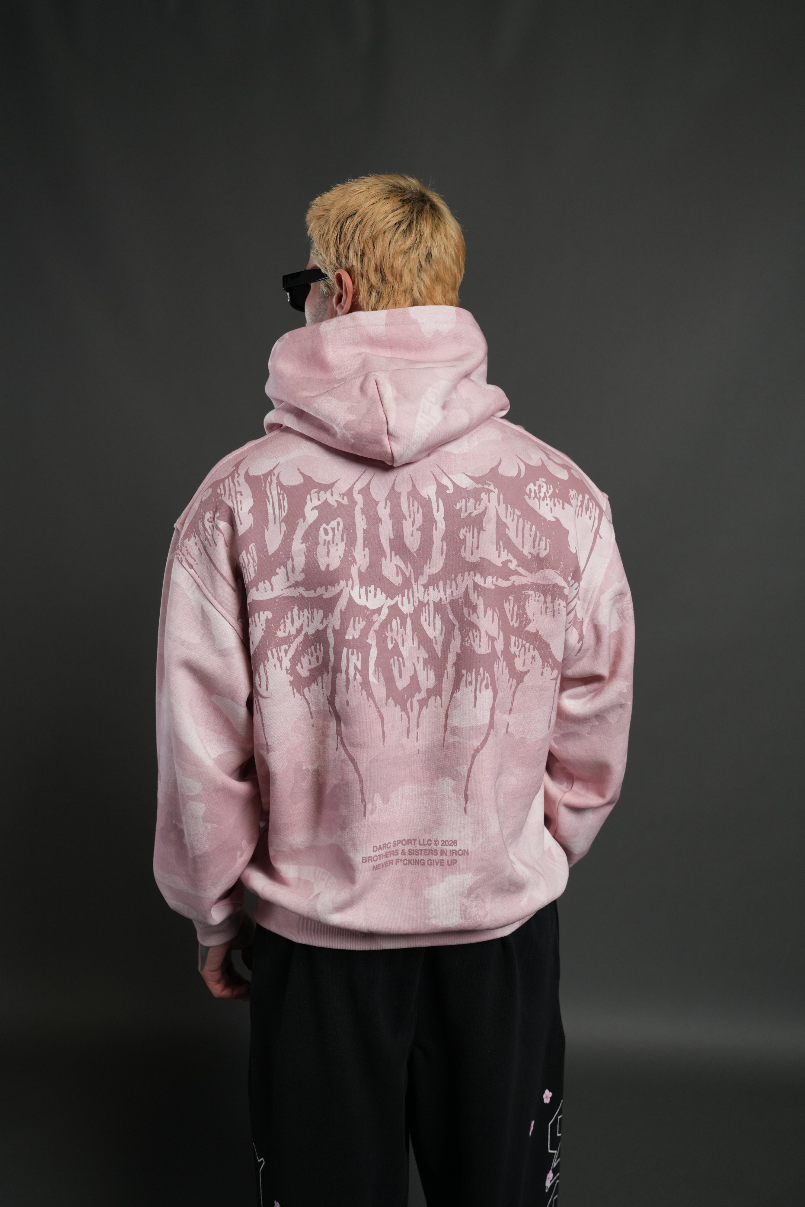Drip Hesh WLVS FRVR Unisex "Pierce" Hoodie in Blush Vintage Woodland Camo