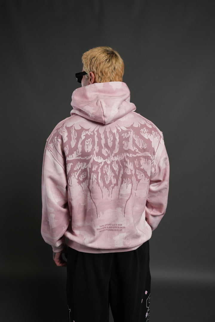 Drip Hesh WLVS FRVR Unisex "Pierce" Hoodie in Blush Vintage Woodland Camo
