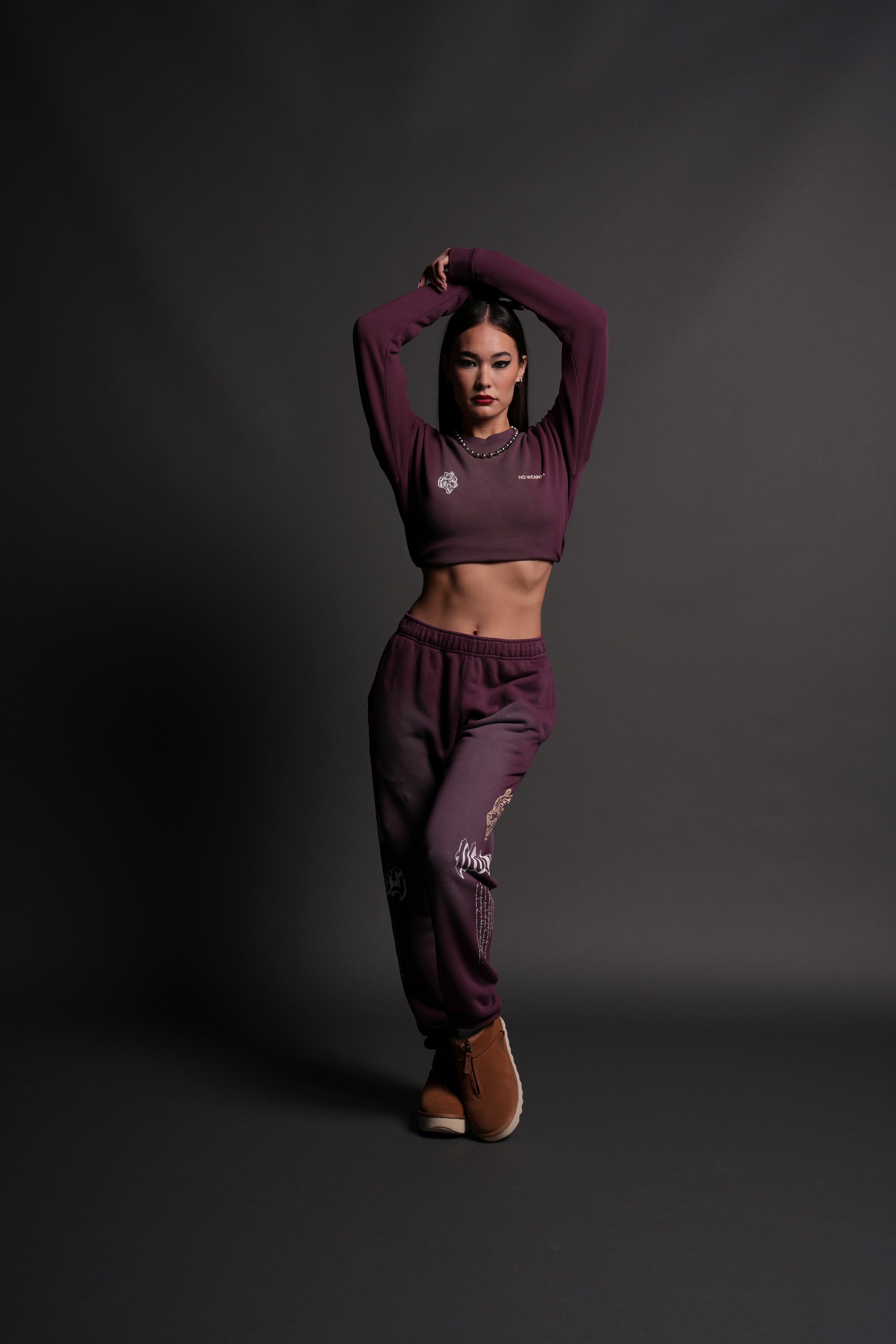 No Weapon Shall Prosper (Cropped) Crewneck in Cherry Wine Tonal Sun Fade