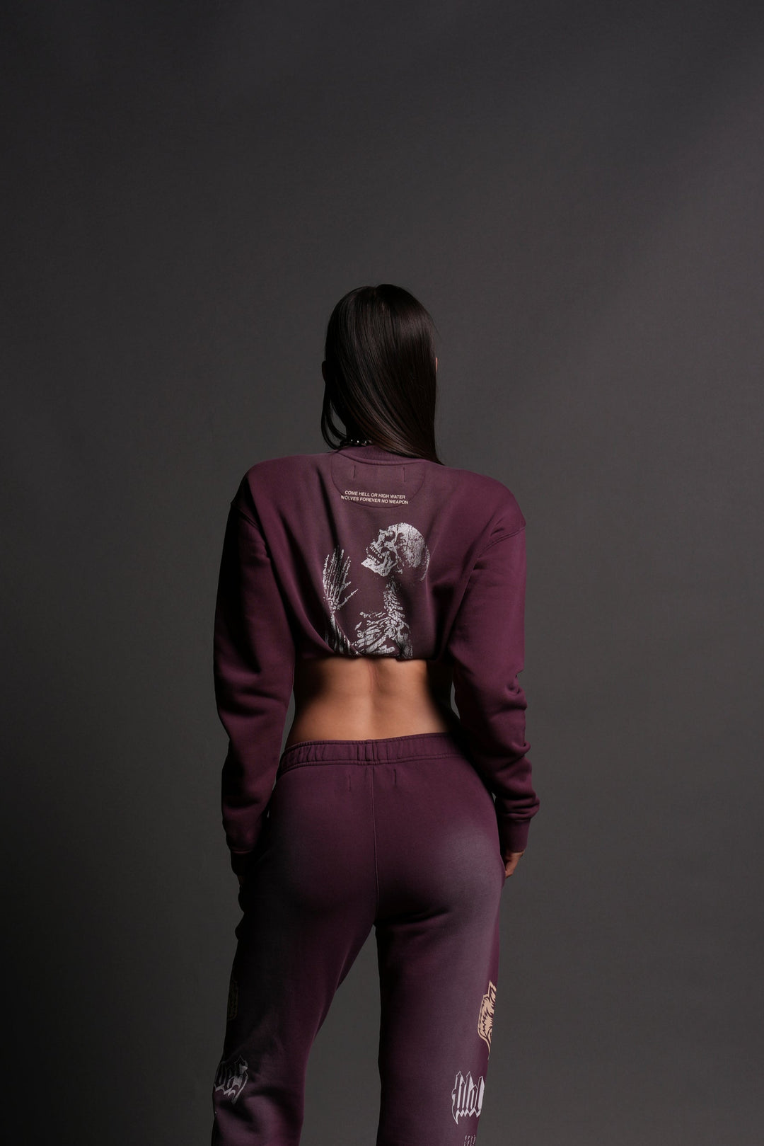 No Weapon Shall Prosper (Cropped) Crewneck in Cherry Wine Tonal Sun Fade