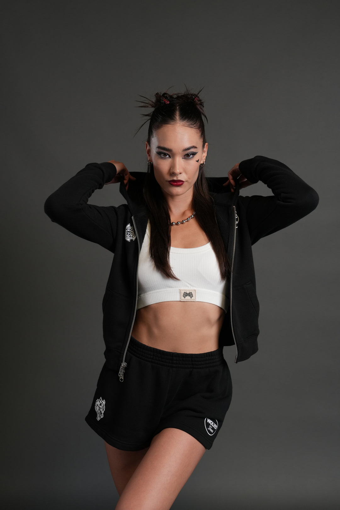 Our Time "Iris" Zip Up She Hoodie in Black