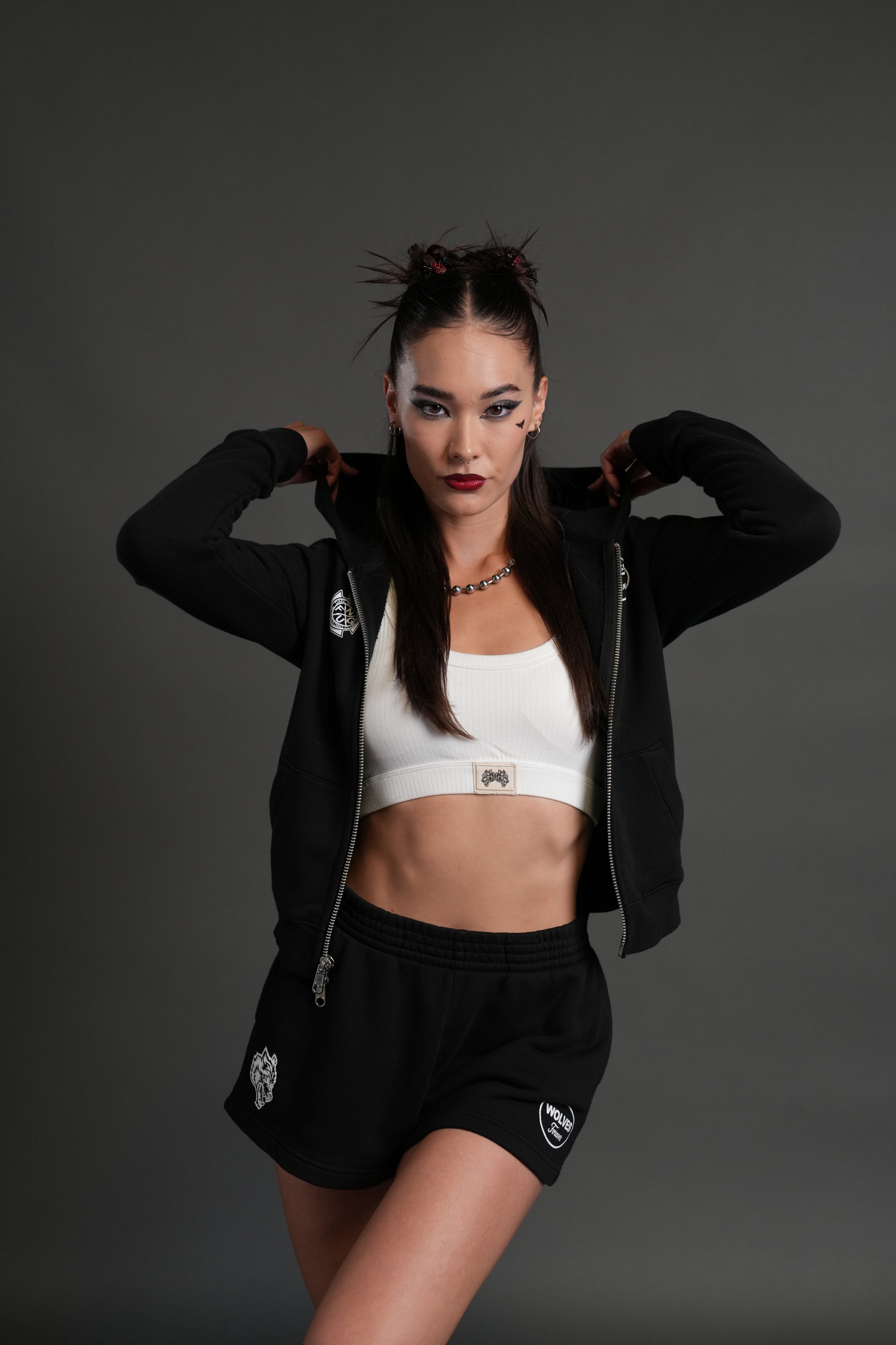 Our Time "Iris" Zip Up She Hoodie in Black