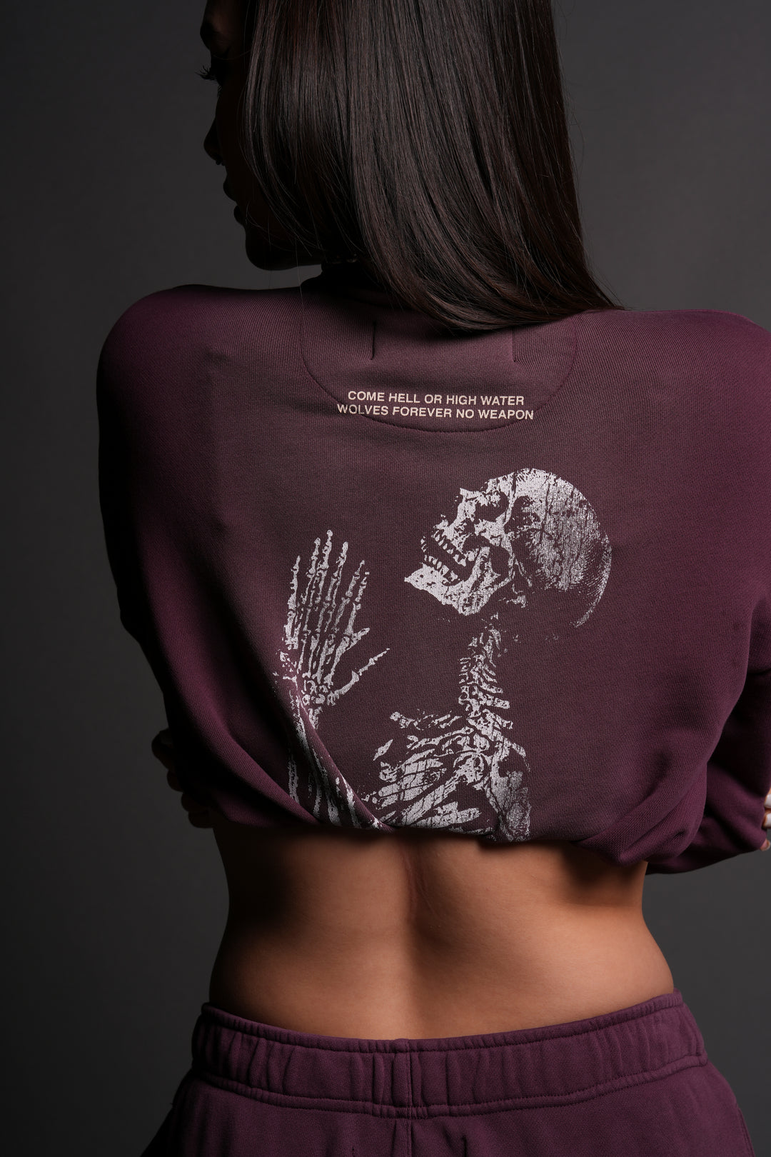 No Weapon Shall Prosper (Cropped) Crewneck in Cherry Wine Tonal Sun Fade