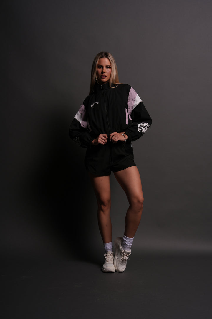Death Becomes Her Nadia Track Jacket in Black/Purple Smoke/White