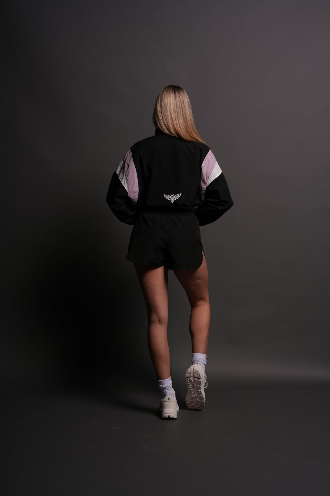 Death Becomes Her Nadia Track Jacket in Black/Purple Smoke/White