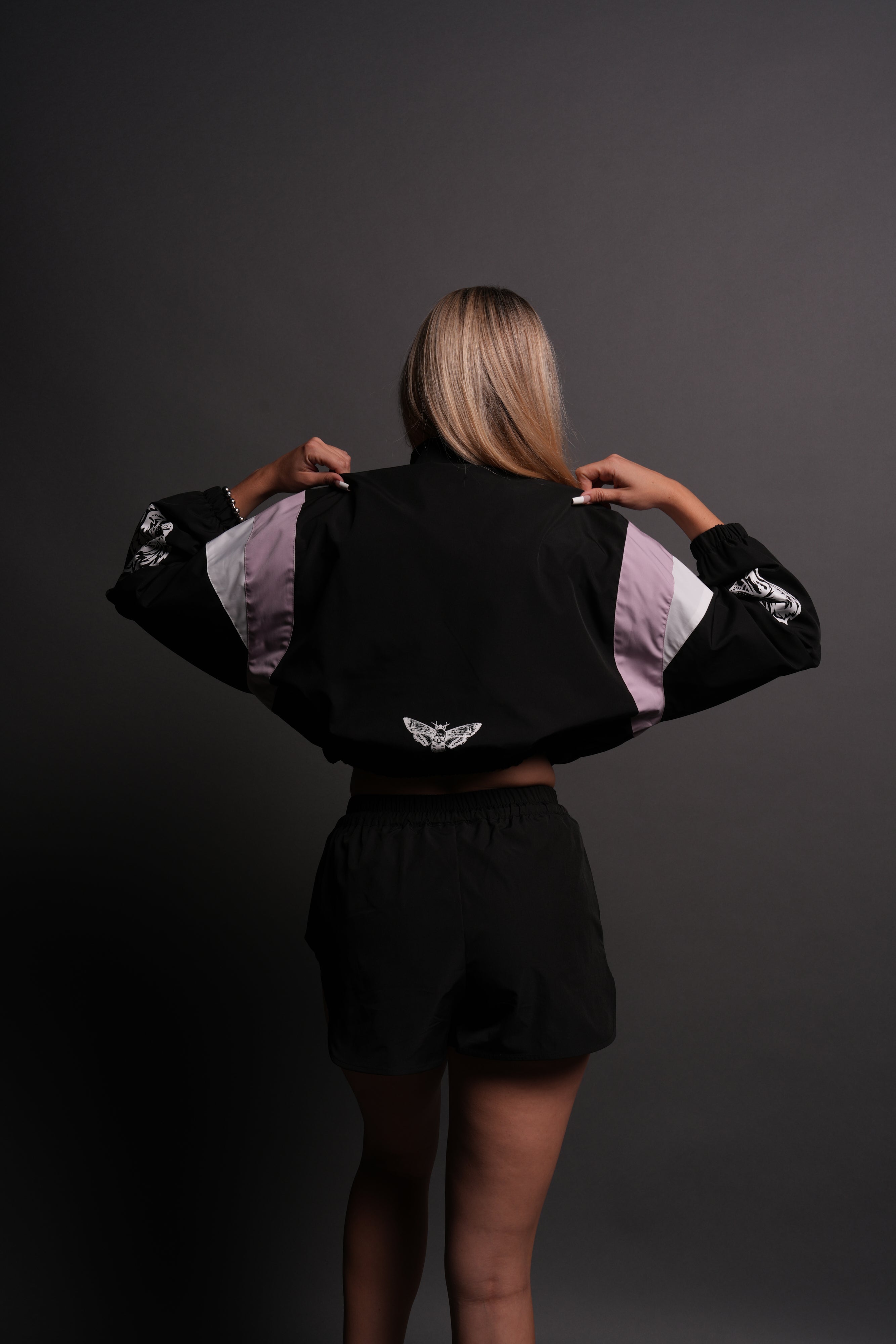 Death Becomes Her Nadia Track Jacket in Black/Purple Smoke/White
