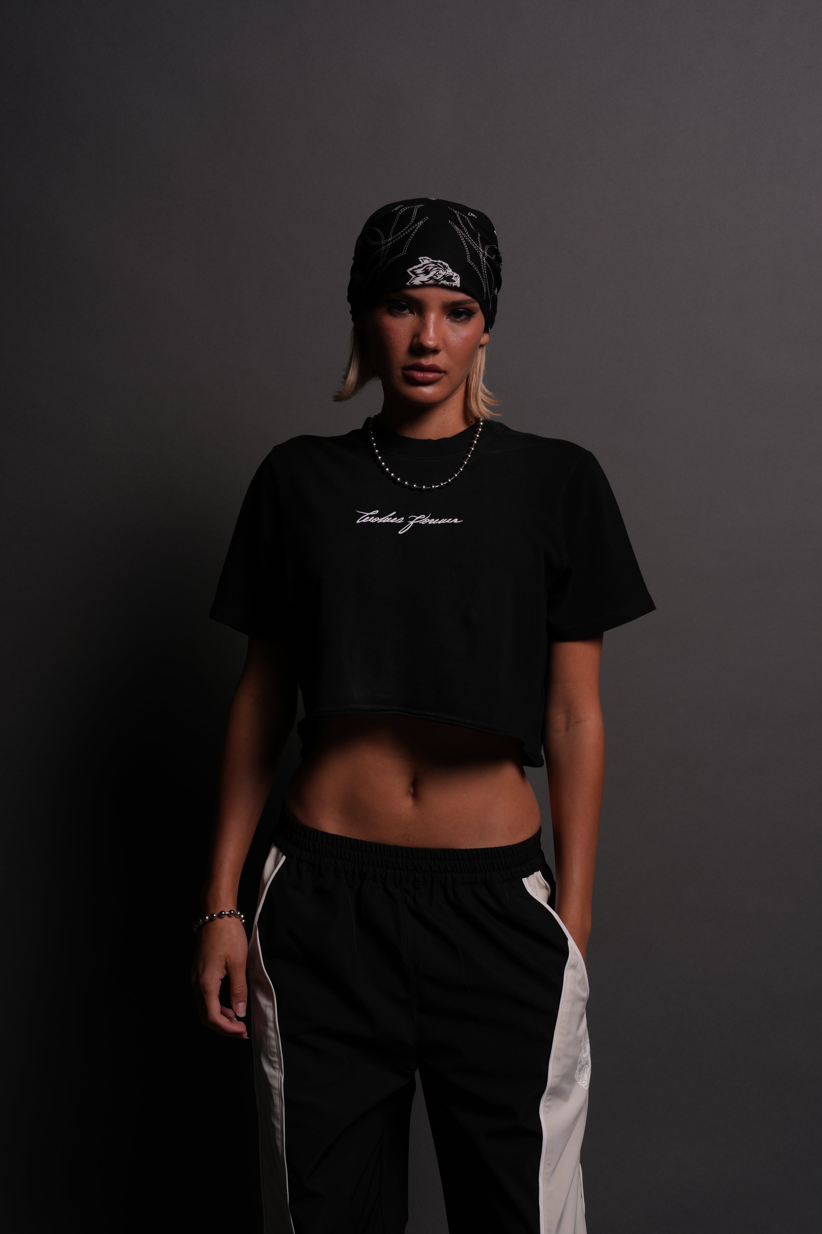 Our Script "Premium" (Cropped) Tee in Black Spine Sun Fade
