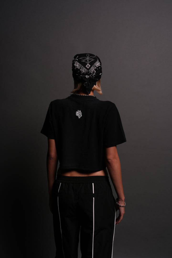 Our Script "Premium" (Cropped) Tee in Black Spine Sun Fade