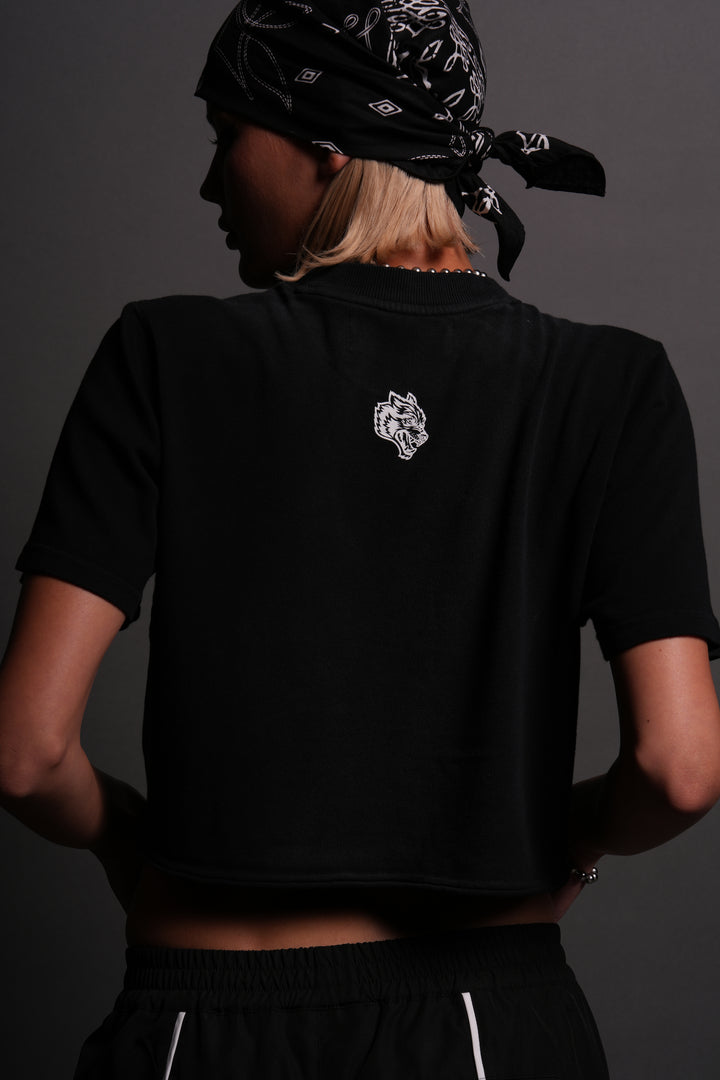 Our Script "Premium" (Cropped) Tee in Black Spine Sun Fade