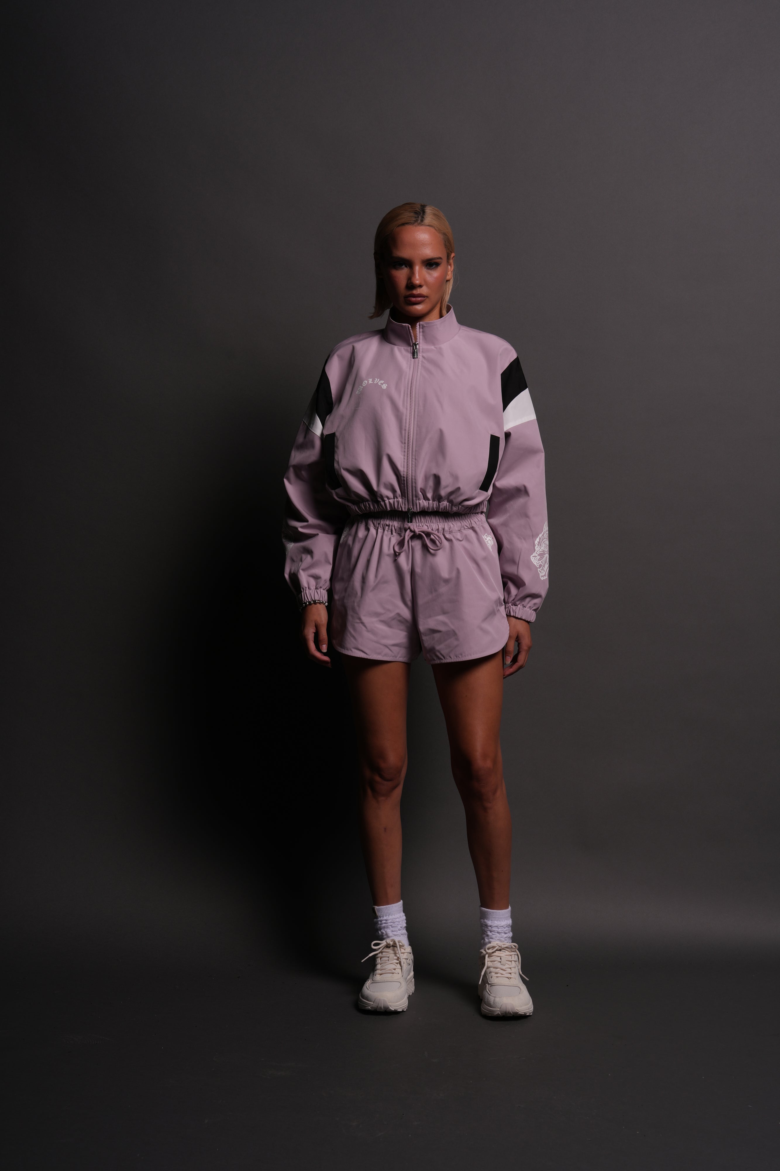 Death Becomes Her Nadia Track Jacket in Purple Smoke/Black/White