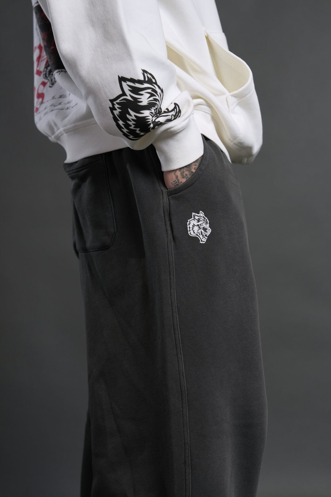 Box Patch Dual Moaty Sweat Pants in Wolf Gray