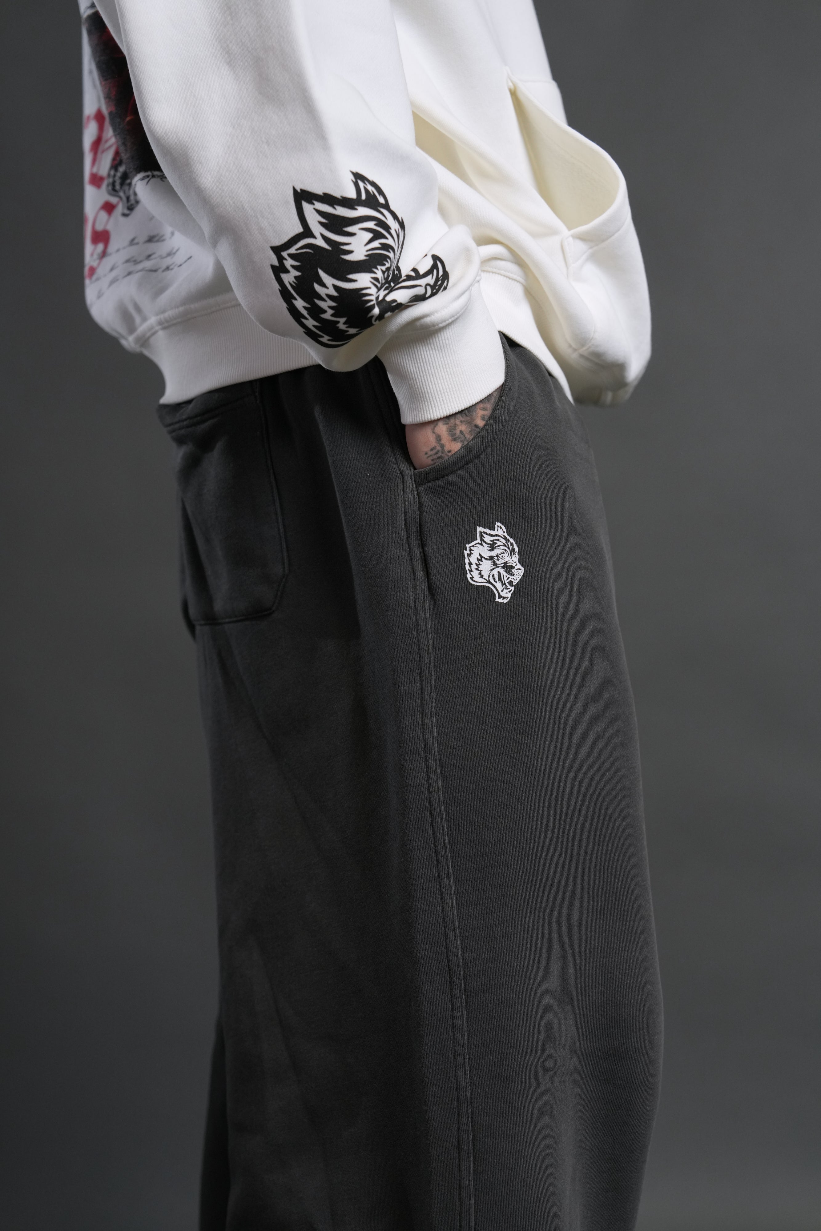 Box Patch Dual Moaty Sweat Pants in Wolf Gray