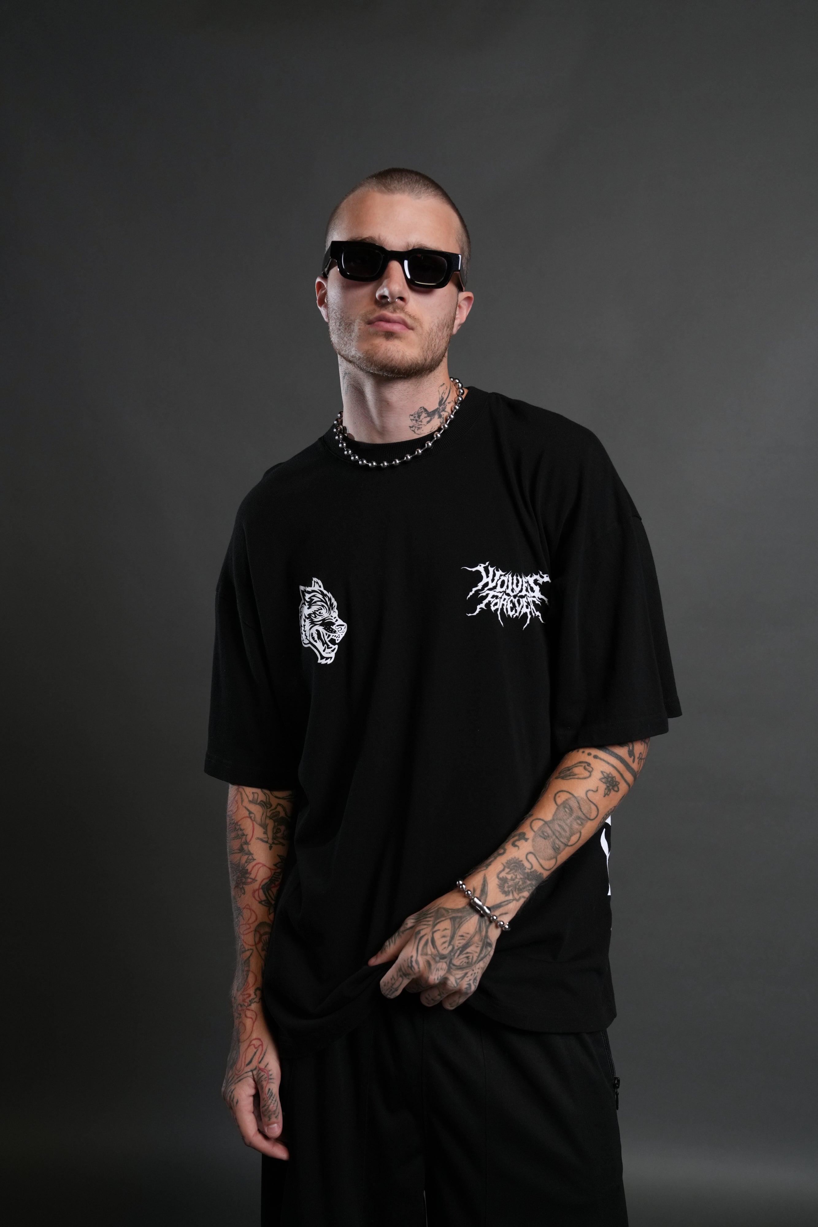 Beru "Side By Side" Series Premium Oversized Tee in Black