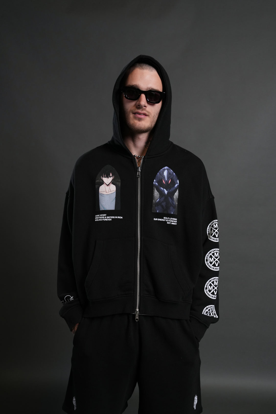 Arise Vex Double Zip Hoodie in Black