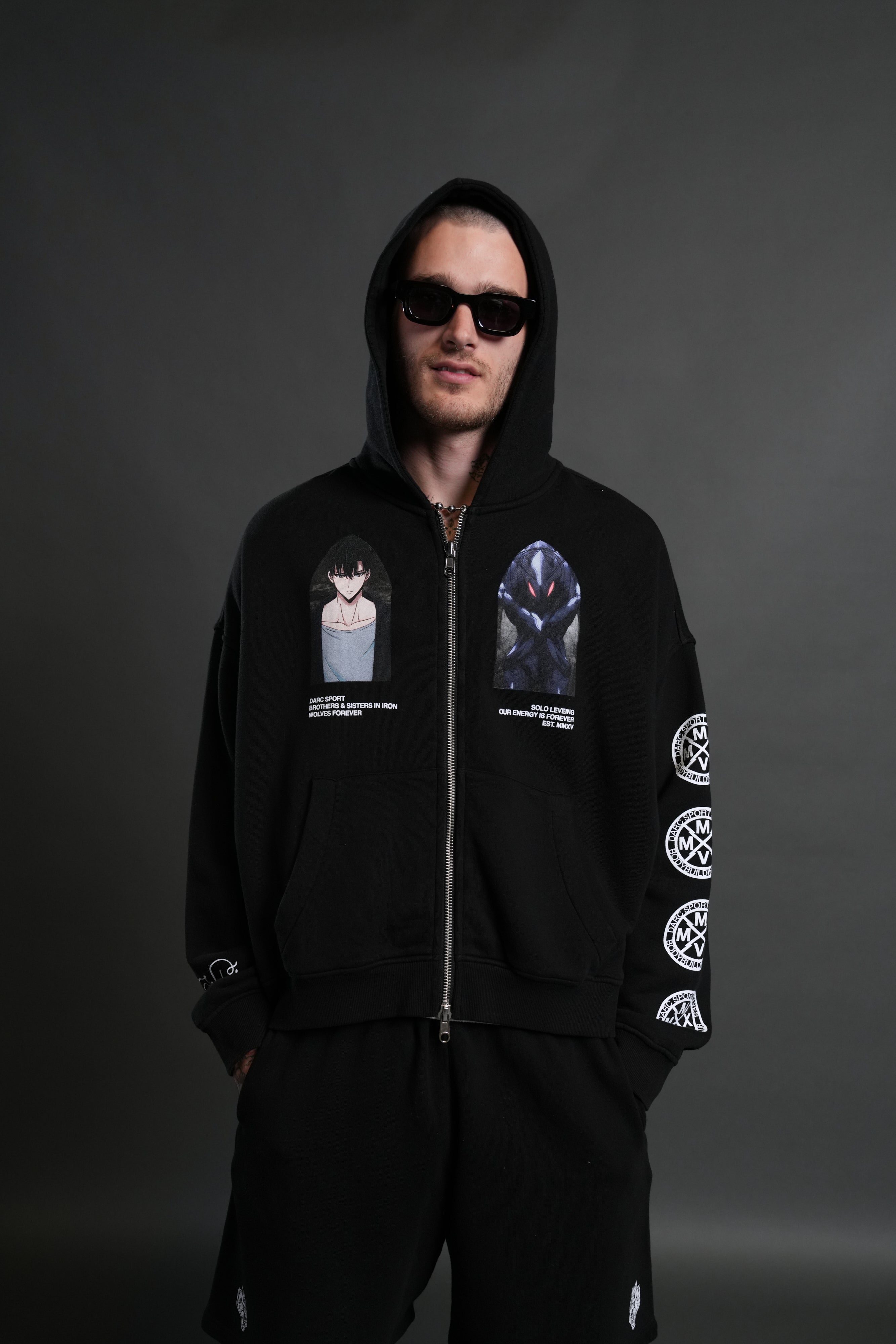Arise Vex Double Zip Hoodie in Black