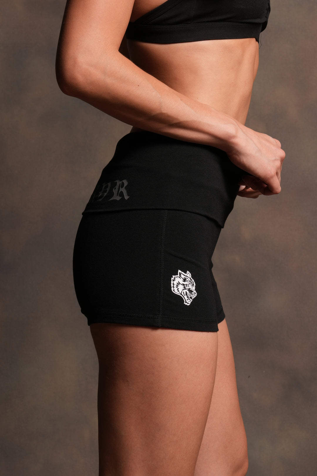 Harley Wolves Fold Over Shorts in Black